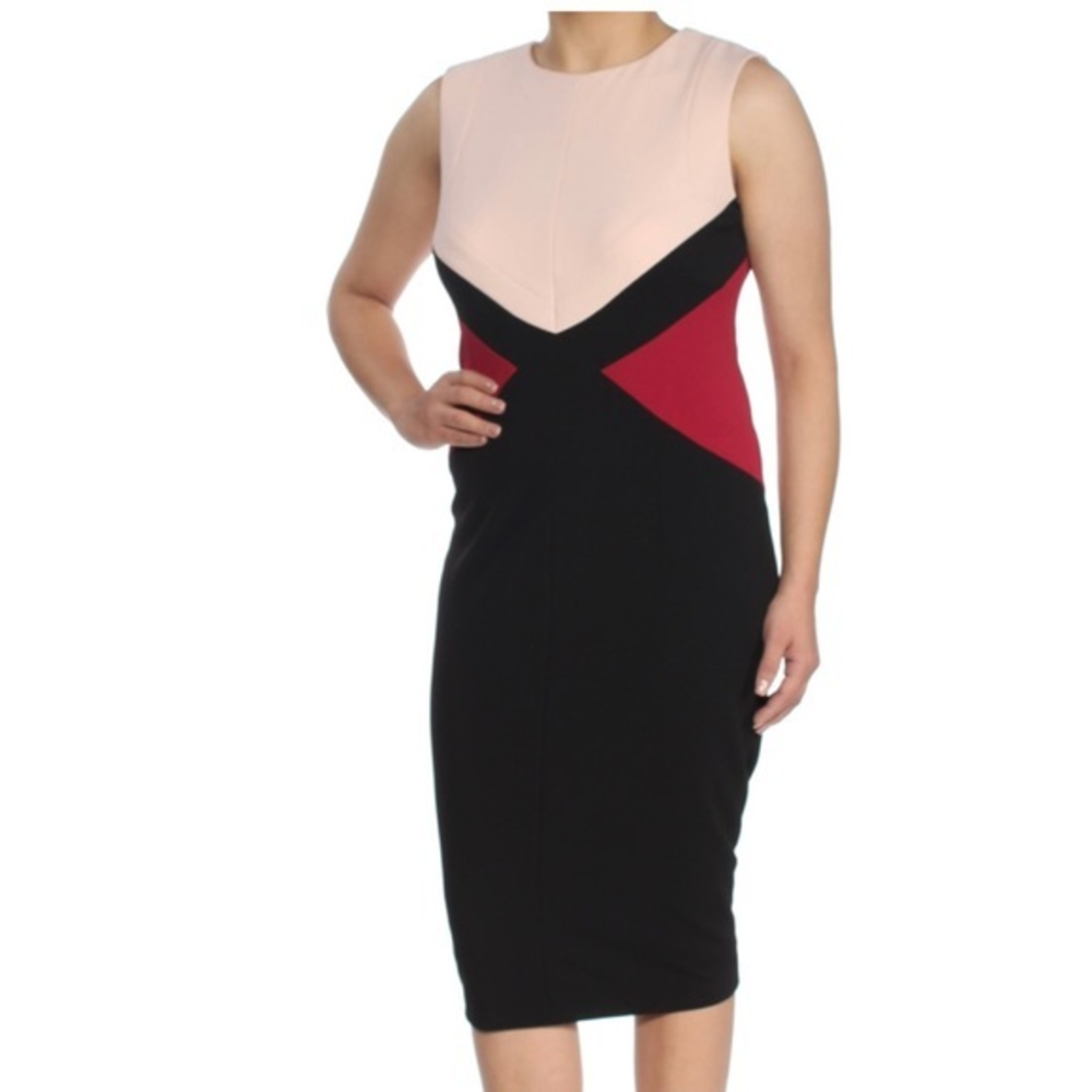 Calvin Klein Pink Colorblock Crepe Sleeveless Sheath‎ Dress Size 8